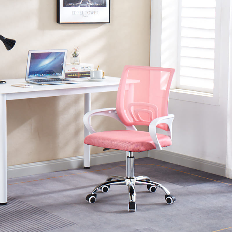 Artisan pink mesh study chair for students and home office.