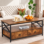 Modern coffee table with drawers and open storage shelf