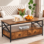 Modern coffee table with drawers and open storage shelf