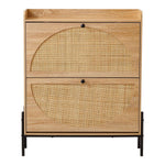 Rattan Flip-Top Shoe Cabinet featuring two drawers for organized shoe storage in a stylish design.