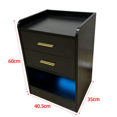 Nightstand LED Side Table 2 Drawers BSD-07 black