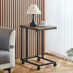 Side End Table Coffee Table Bedside Table with C-shaped design and rolling casters, perfect for living rooms.