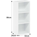 white 3-tier bookshelf for home office with dimensions 80cm height, 24cm depth, 32cm width.