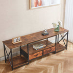 Modern rustic TV stand with MDF board, metal frame and media storage shelves