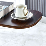 Close-up of Modern Two-Tone End Table OT-106 featuring a coffee cup and a book on its surface.