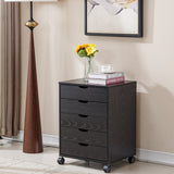 Black Bedside Table with Drawers (5-Tier) featuring four drawers and a stylish design for organized bedroom storage.