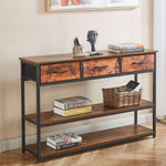 Rustic 3 drawer console table OT-202 with three fabric drawers and bottom shelf for stylish storage.