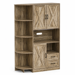 Wooden Kitchen Storage Cabinet with shelves and doors on a white background