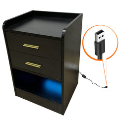Nightstand LED Side Table 2 Drawers BSD-07 black