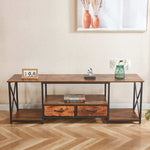 TV media console with shelves and enclosed drawer storage for living room
