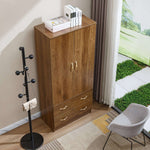 Wooden wardrobe with two doors and two drawers in a room with a chair and coat rack. | Artisansa SA
