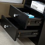 Close-up of drawers on a White Bedside Table with Drawers, showcasing elegant knobs and organized storage.