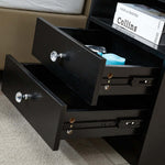 Close-up of drawers on a White Bedside Table with Drawers, showcasing elegant knobs and organized storage.