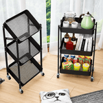 Black and white 3-tier rolling storage cart for home office kitchen bathroom or bedroom