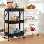 3-tier storage trolley with mesh baskets and 360-degree lockable caster wheels