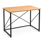 Black minimalist X-frame computer desk with engineered wood top and steel legs