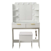 LED Dressing Table with Mirror, charging station, and stool providing a stylish makeup experience.