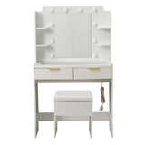 LED Dressing Table with Mirror, charging station, and stool providing a stylish makeup experience.