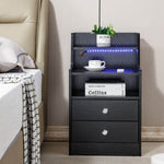 LED nightstand bedside table with smart storage and customizable color-changing lights.