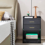 LED nightstand with drawers featuring USB LED lighting and modern design, ideal for bedroom storage.