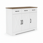 Barn-style kitchen cabinet white with walnut top 3 drawers and doors