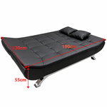 Black PU leather sofa bed unfolded to 190 cm x 120 cm sleeping position