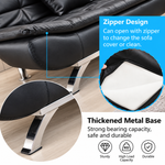 Black PU leather sofa bed zipper design and reinforced metal base details