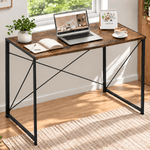 Burning wood finish 100cm folding desk with black metal X-frame