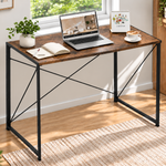 Burning wood finish 100cm folding desk with black metal X-frame