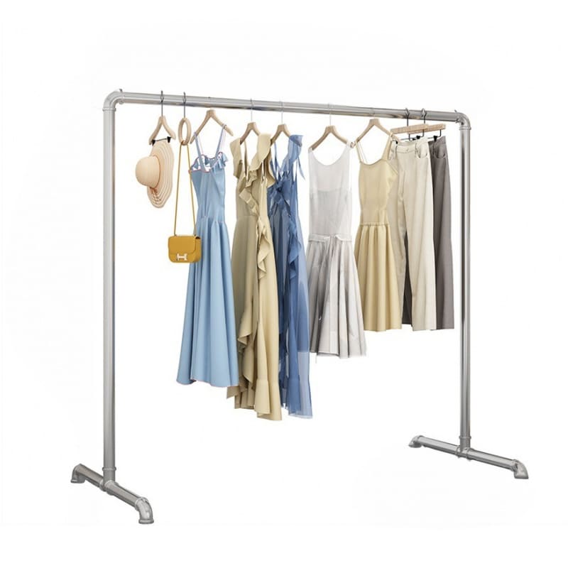 Double clothes rack CDR-02 with dresses and hat on white background | Artisansa SA