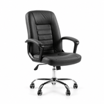 Ergonomic Executive Office Chair BX124 in black leather with adjustable armrests and chrome base.