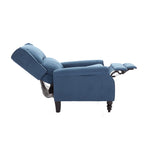 Micasa push back recliner chair in blue, showcasing its pushback mechanism and plush padding for ultimate relaxation.