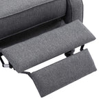 Micasa push back recliner chair footrest detail in grey linen fabric.