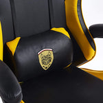Ergonomic Gaming Chair CR-M2 Black and Yellow Lumbar Support Pillow with Gold Wolf Emblem - ArtisanSA