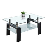 Glass Coffee Table CT-A08 with dual-tier design, tempered glass top, and stylish MDF legs, perfect for modern living spaces.