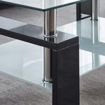 Close-up view of the Glass Coffee Table CT-A08 showcasing the sleek dual-tier design and modern metal legs.