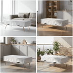White and gold coffee table CT-A19 displayed in various stylish living environments.