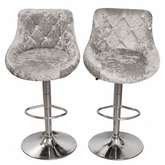 Velvet Grey Bar Chairs Set of 2 featuring stylish diamond tufting and a polished chrome base.