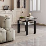 Modern Glass Coffee Table CT-A08 with dual-tier design and sleek MDF legs in a stylish living room setting.