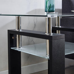 Modern two tier square glass coffee table A091