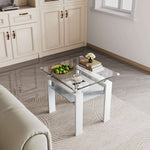 Glass Coffee Table CT-A08 with tempered glass top and modern MDF legs, enhancing a stylish living space.