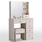 White DR-15 dressing table with sliding mirror and padded stool