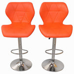Set of 2 Retro Style Bar Chairs in vibrant orange with modern chrome base, perfect for any kitchen or bar area.