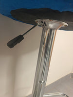Velvet Blue Bar Chairs height adjustment mechanism with chrome base and lever.