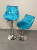 Velvet Bar Chairs set of 2 in turquoise fabric with diamond tufting and chrome stands, perfect for modern interiors.