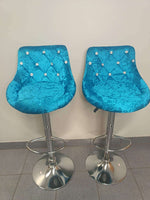 Velvet Bar Chairs set of 2 in stunning turquoise with tufted design and chrome bases.