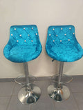 Velvet Bar Chairs set of 2 in stunning turquoise with tufted design and chrome bases.