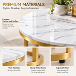White and gold nesting coffee tables shown together and separated for space-saving use