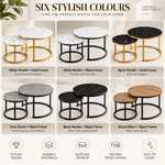 Six colour options for the CT-002 round nesting coffee table set