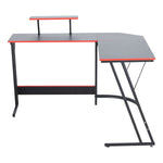 L-Shaped Desk with Monitor Shelf OD-59 featuring a modern design and sleek black and red color scheme.
